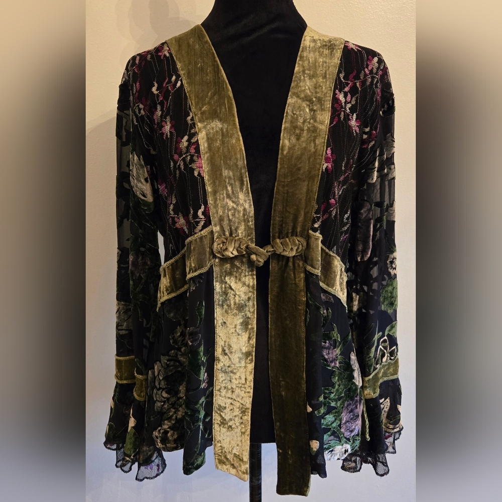 Vintage Ania A Silk Floral Burnout Velvet Lace Top Fairycore Whimsigoth Boho XL